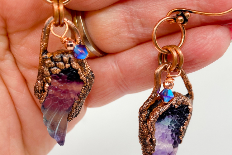 Rainbow flourite wing earrings