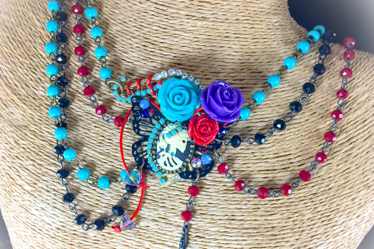 Day of the Dead rosary bead necklace