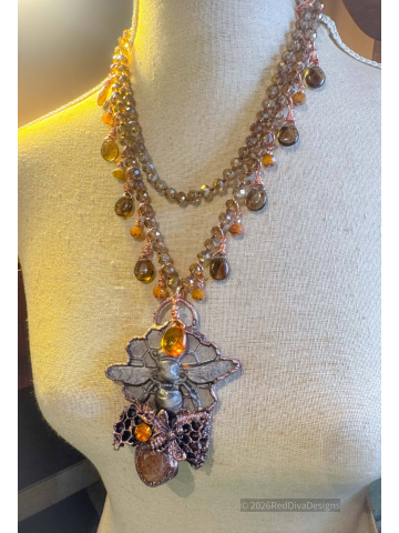 Silver sheen Obsidian Bee Necklace
