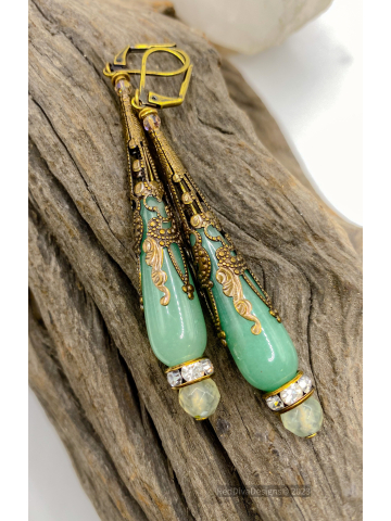 Aventurine & Emerald teardrop gemstone earrings