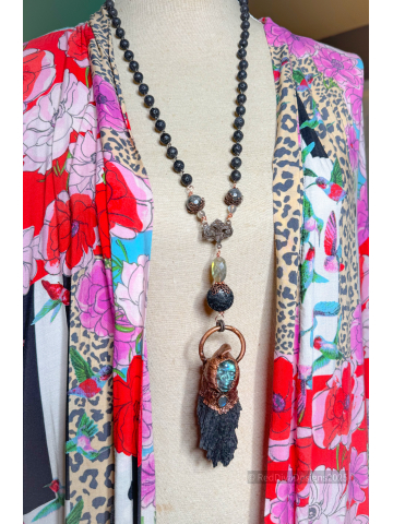 Black Kyanite Skully Necklace