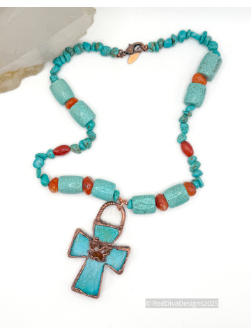 Turqouise and CarnelianCross Necklace Turqouise and CarnelianCross Necklace