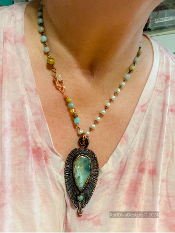 Hyalite Opal shield necklace