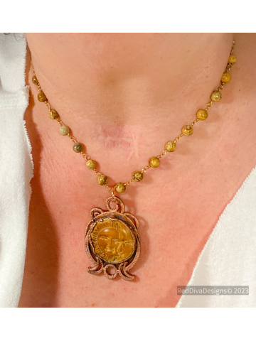 Sun and Moon Carved Bone Necklace
