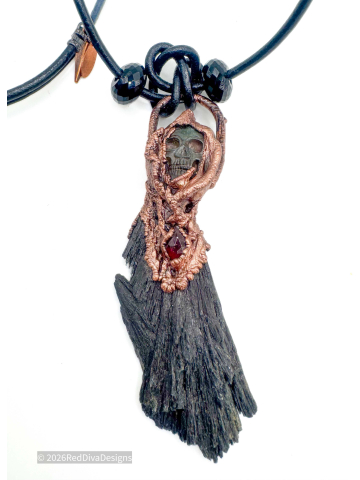 Black Kyanite Skully Necklace