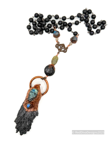 Black Kyanite Skully Necklace