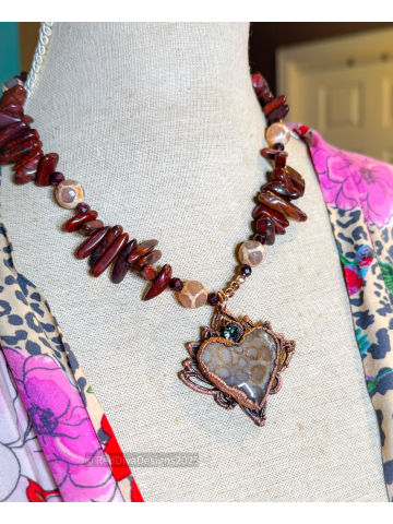 Agatized Coral & Agate Heart Necklace