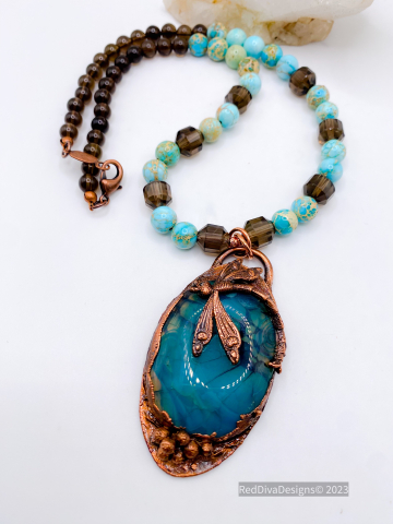 Dragonflies on Agate Necklace