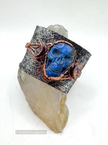 Labradorite Skull leather Cuff Bracelet