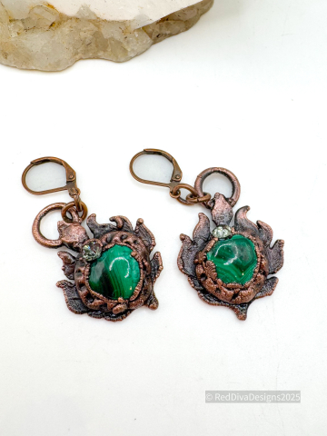 Malachite Flame Earrings