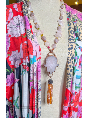 Rose Quartz Hamsa Necklace
