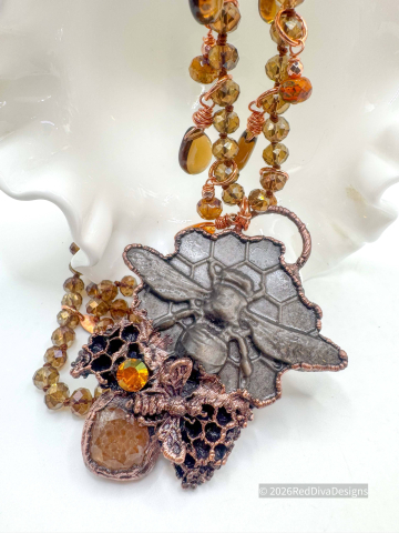 Silver sheen Obsidian Bee Necklace