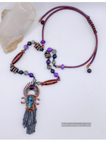 Black Kyanite Skully Necklace