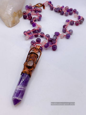 Purple Tourmaline and Amethyst Bullet Spike Necklace