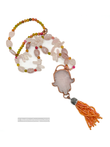 Rose Quartz Hamsa Necklace