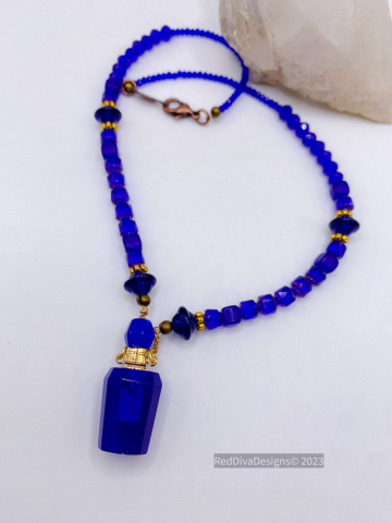 Cobalt Blue Perfume Bottle necklace