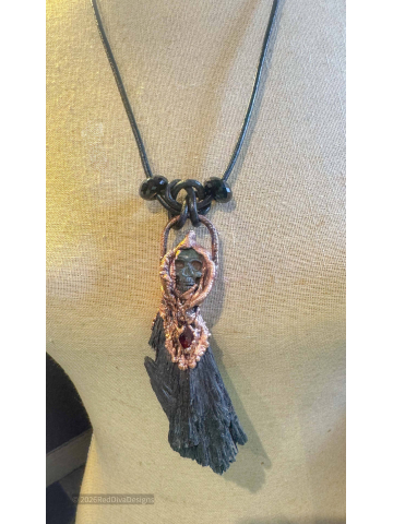 Black Kyanite Skully Necklace