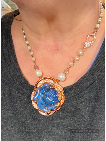Labradorite Rose on Pearl Necklace
