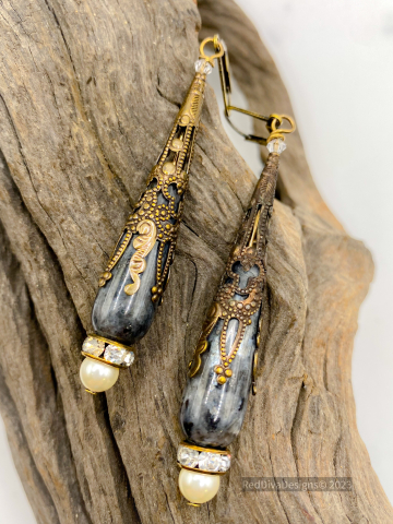 Larvikite Gemstone Teardrop Earrings