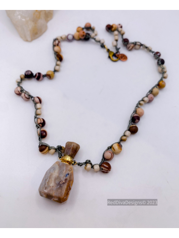 Flower Agate Aroma Bottle Necklace