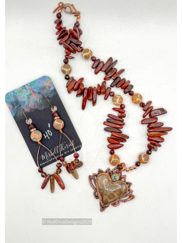 Agatized Coral & Agate Heart Necklace